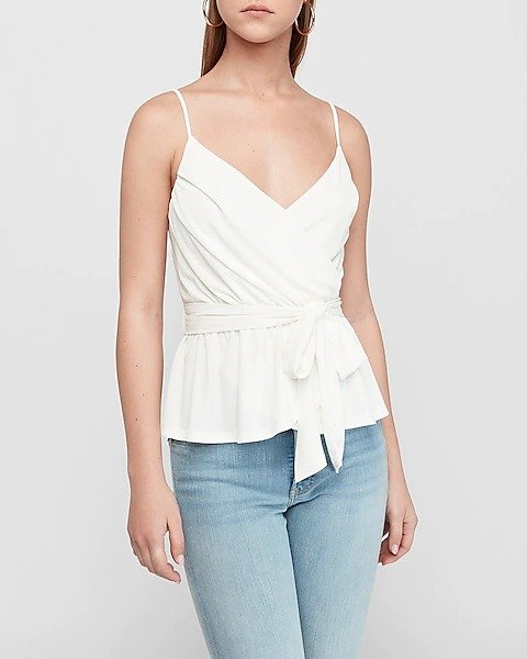 Pleated Wrap Front Peplum Cami