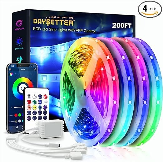Led Strip Lights 200ft (4 Rolls of 50ft) Ultra Long Smart Light Strips with App Voice Control Remote, 5050 RGB Music Sync Color Changing Lights for Bedroom, Kitchen, Party ,Home Decoration