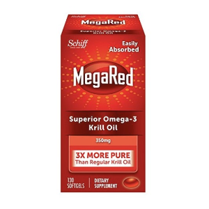 MegaRed 350mg Omega-3 Krill Oil - No fishy aftertaste as with Fish Oil, 130 softgels