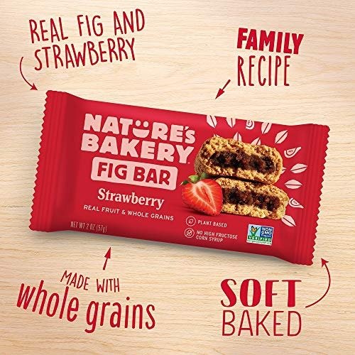 Whole Wheat Fig Bars, 1- 12 Count Box of 2 oz Twin Packs (12 Packs)s, Strawberry, Vegan, Non-GMO, Packaging May Vary