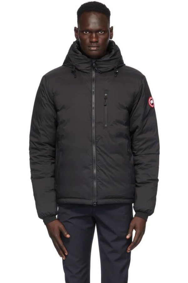 Black Down Packable Lodge Hooded Jacket
