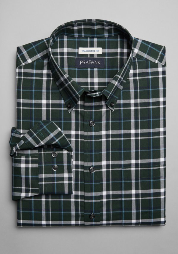  Traditional Fit Button-Down Collar Plaid Sportshirt - Big & Tall CLEARANCE #6P3P