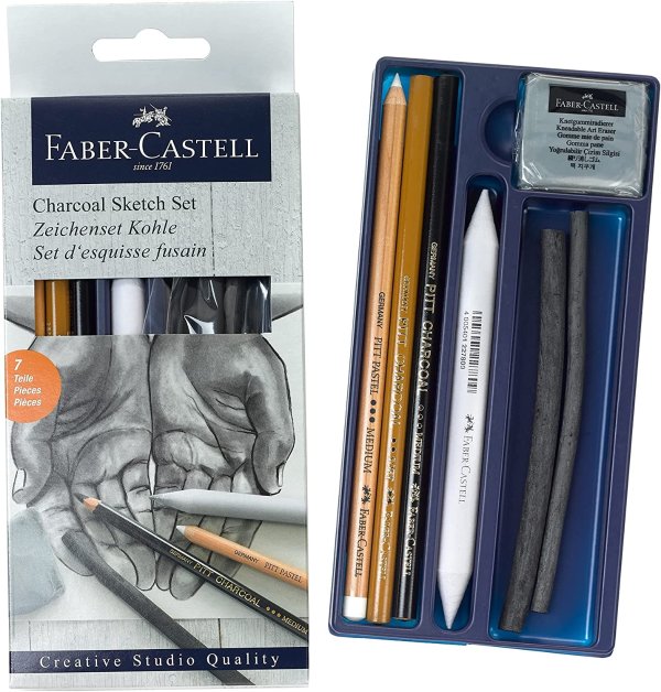 Charcoal Sketch Set – 7 Piece Charcoal and Pastel Art Supplies Set