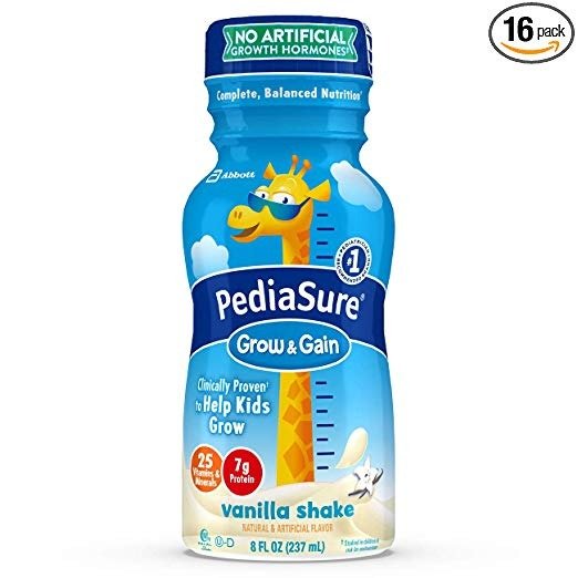 PediaSure Grow & Gain 香草味液体乳饮, 8 盎司，16瓶