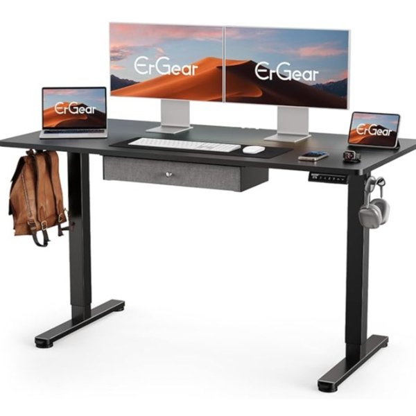 Electric Standing Desk with Drawer, Adjustable Height Sit Stand Up Desk, Home Office Desk Computer Workstation, 55x28 Inches, Black