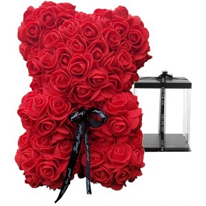 Speverdr Forever Rose Teddy Bear  10 Inch Flower Bear with Box, Artificial Flowers