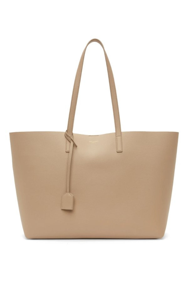 Beige East/West Shopping Tote