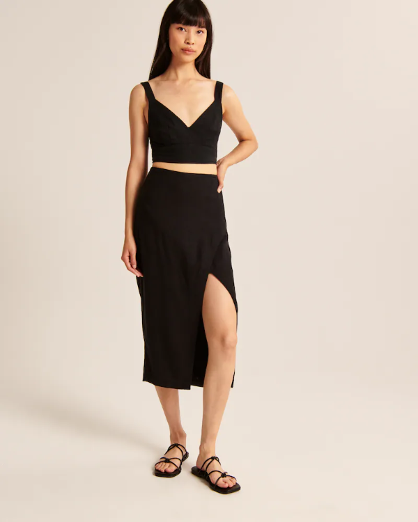 Women's Linen-Blend Midi Skirt | Women's | Abercrombie.com