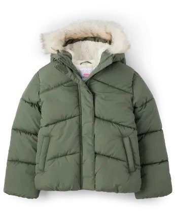 Girls Long Sleeve Puffer Jacket | The Children's Place - GREEN AGATE
