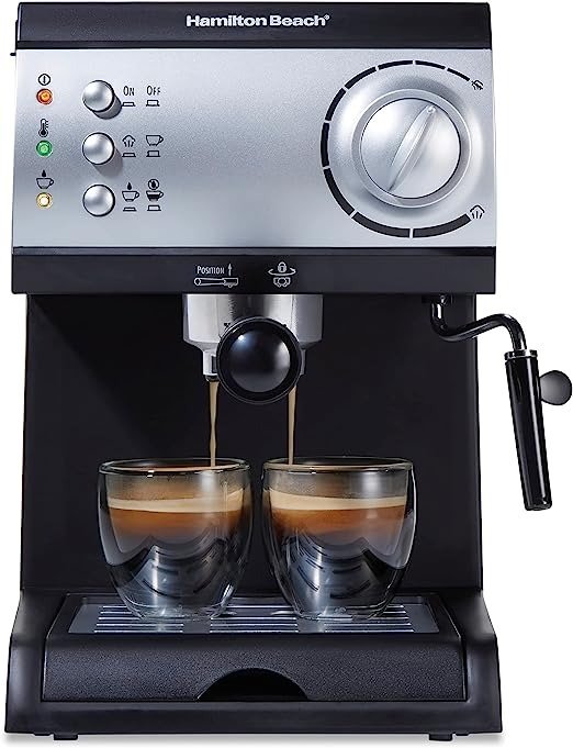 15 Bar Espresso Machine, Cappuccino, Mocha, & Latte Maker, with Milk Frother, Make 2 Cups Simultaneously, Works with Pods or Ground Coffee, 50 oz. Water Reservoir, Black