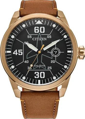Avion Eco-Drive Leather Strap Watch, 45mm