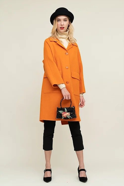 Amelia 橘色单排扣羊毛大衣