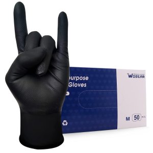 Wostar Disposable Black Nitrile 6 Mil Gloves Medium Box of 50