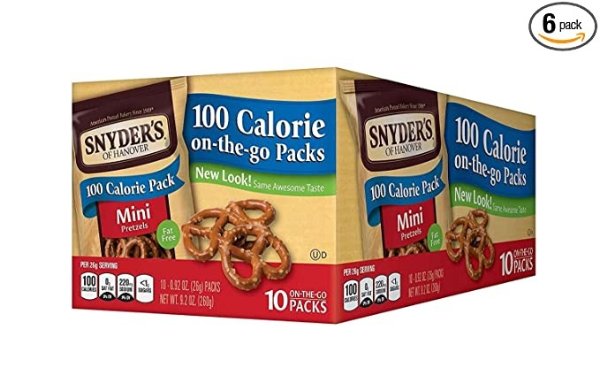 Snyder's of Hanover Pretzels, Mini Pretzel 100 Calorie Packs, 10 Count Boxes (Pack of 6)