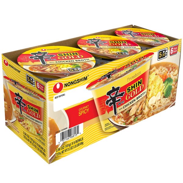 Shin Gold, Ramyun Noodle Soup with Chicken Broth, Gourmet Spicy, 3.56 oz, 6 ct