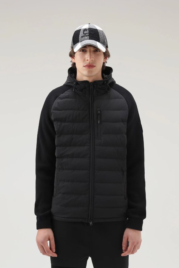 Stretch Nylon Sundance Hooded Hybrid Jacket Black