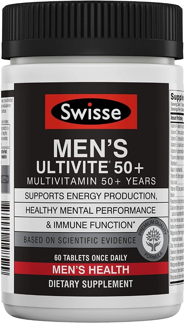 男士50+优质Ultivite每日综合维生素| 富含抗氧化剂和矿物质| 维生素A，维生素C，维生素D，生物素，钙，锌等| 60片