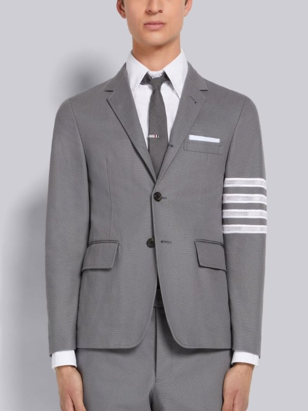 Medium Grey Cotton 4-Bar Broderie Anglaise Unconstructed Classic Sport Coat | Thom Browne Official