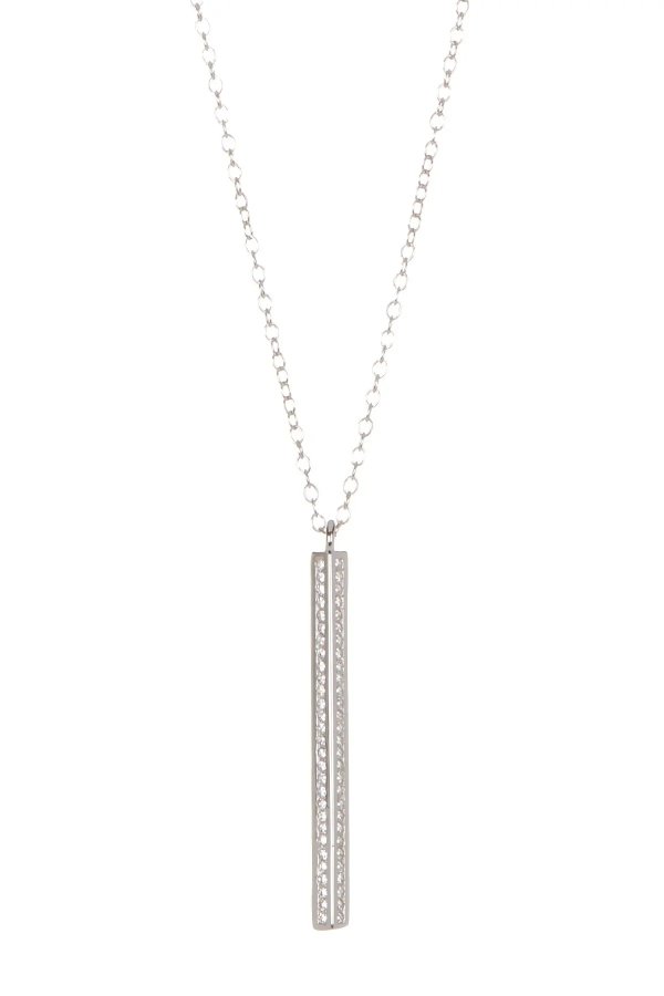 Sterling Silver Swarovski Crystal Accented Bar Drop Necklace