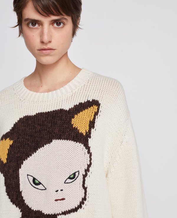 Unisex's Multicolor Nara Cat Intarsia Sweater 