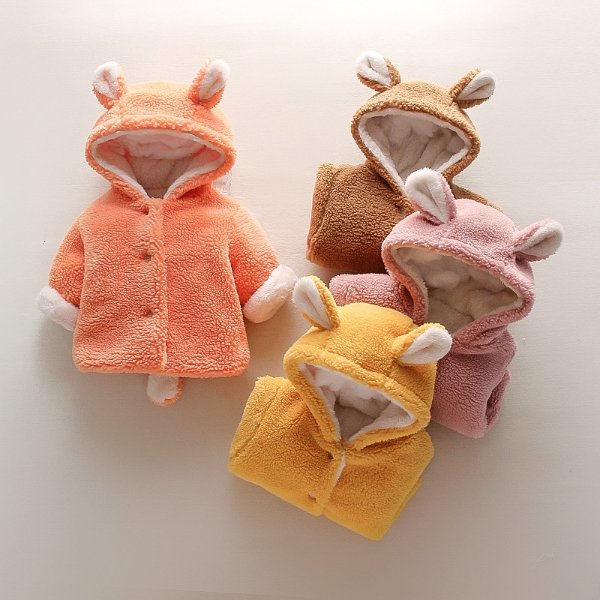 Baby / Toddler Ear Decor Fluffy Solid Hooded Coat