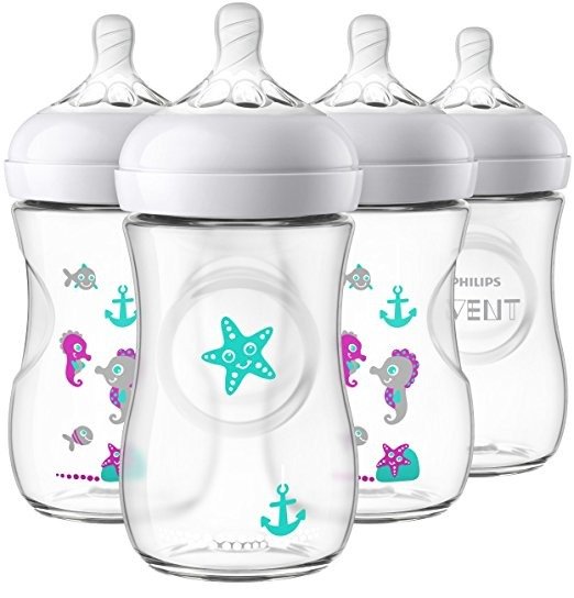 Natural Baby Bottle with Seahorse Design, 9oz, 4pk, SCF659/47