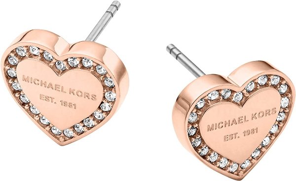 Michael Kors Women's Stainless Steel Heart Shaped Stud Earrings With Crystal Accents