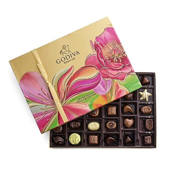 Chocolatier Spring Gift Box - Assorted Raspberry, Caramel, Dark, Milk and White Chocolate - Elegant Floral Gift Box - 36 Pieces