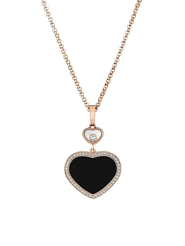 Happy Diamonds Happy Hearts 18K Rose Gold, Diamond & Onyx Pendant Necklace