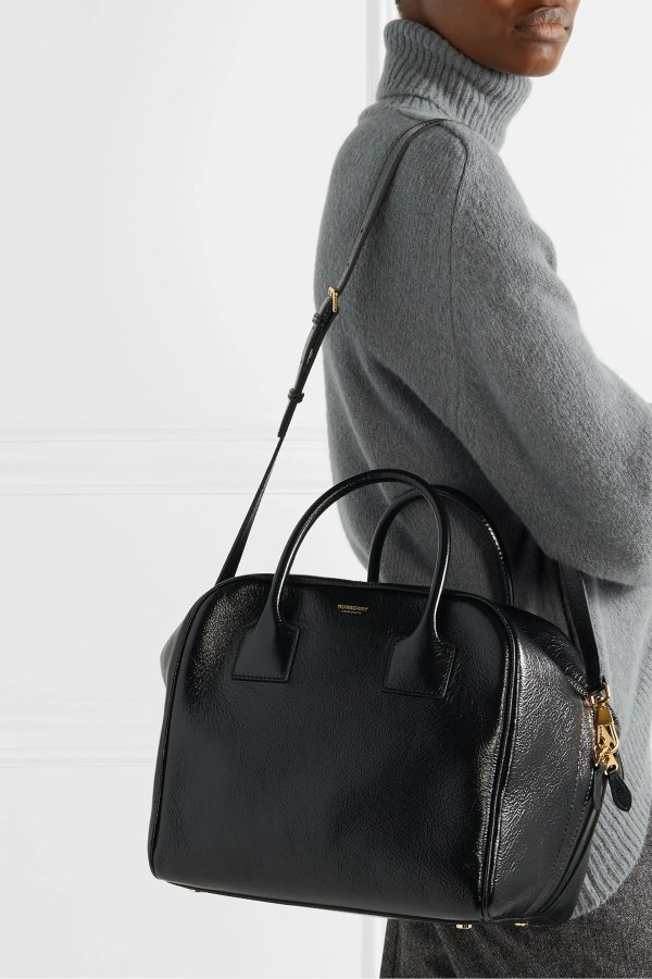 Glossed textured-leather tote