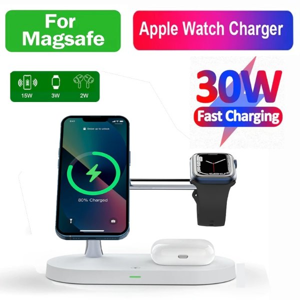 22.05US $ 55% OFF|5 in 1 Magnetic Wireless Charger Stand For iPhone 14 13 12Pro Max Magnetic Charging With Lamp for Apple Watch 8 7 6 Airpods pro| | - AliExpress