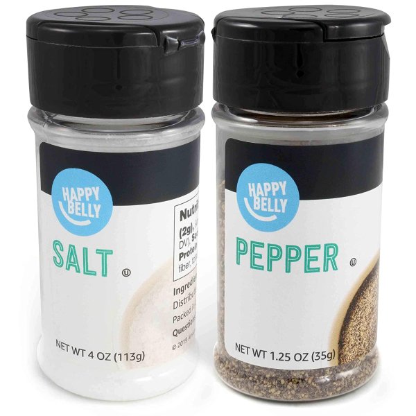 Happy Belly Salt and Pepper Set, 4 Ounces Salt and 1.25 Ounces Pepper