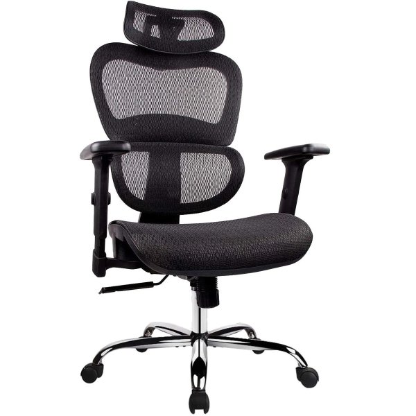 Milemont Office Chair, Ergonomics Mesh Chair Computer Chair Desk Chair High Back Chair w/Adjustable Headrest and Armrests - Black