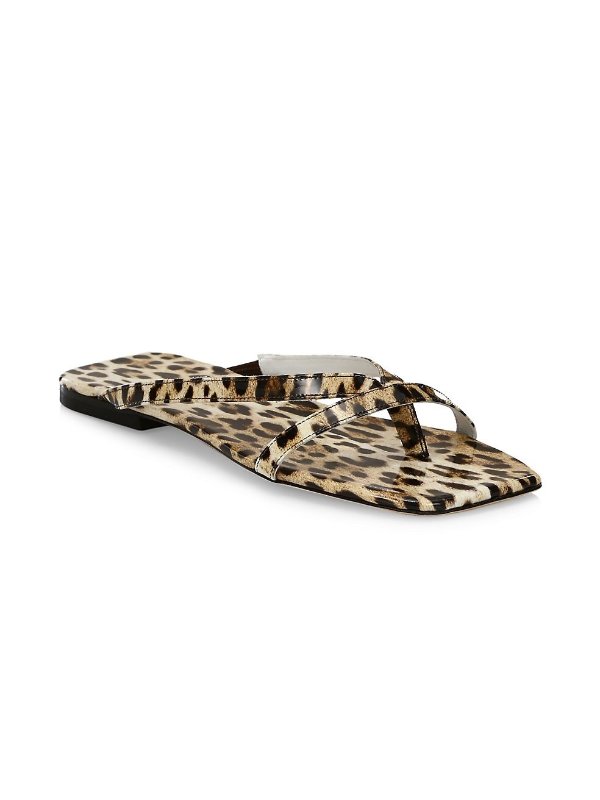 Deni Leopard-Print Patent Leather Thong Sandals