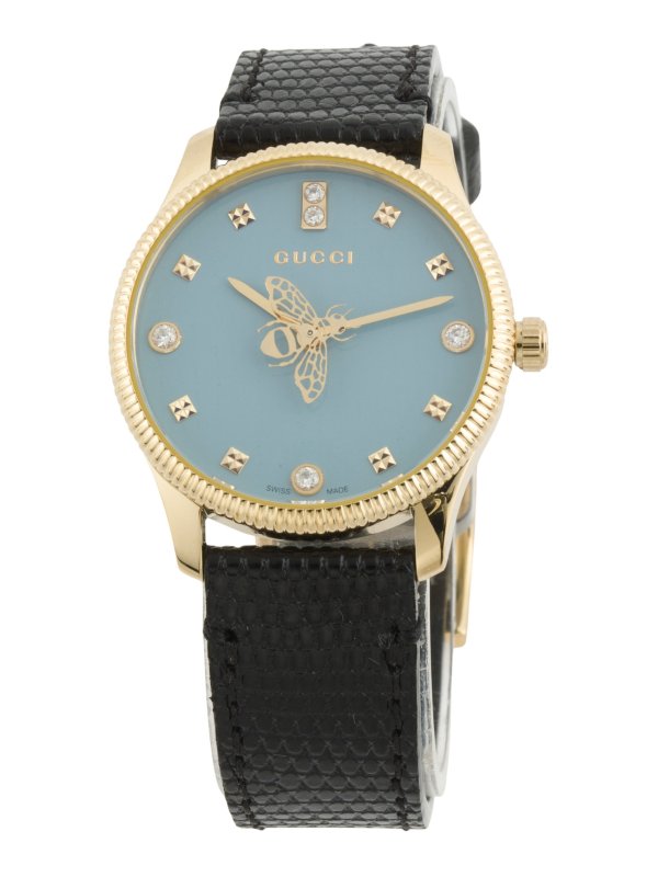 Women&#39;s Swiss Made G Timeless Diamond Bee Leather Strap Watch