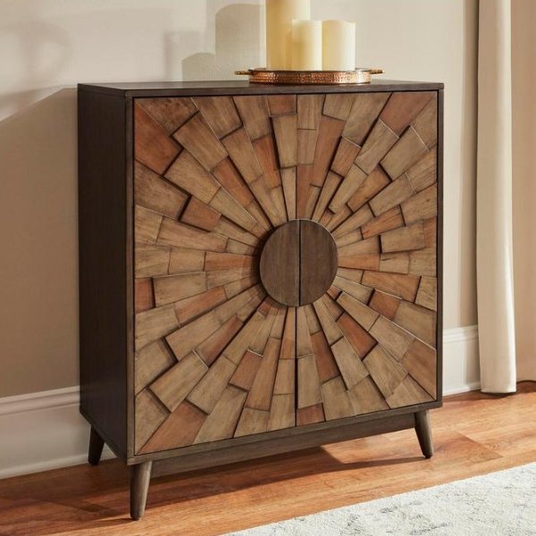 Smoke Brown Wood Accent Cabinet with Dimensional Starburst Pattern (31.5 in. W x 36.63 in. H)