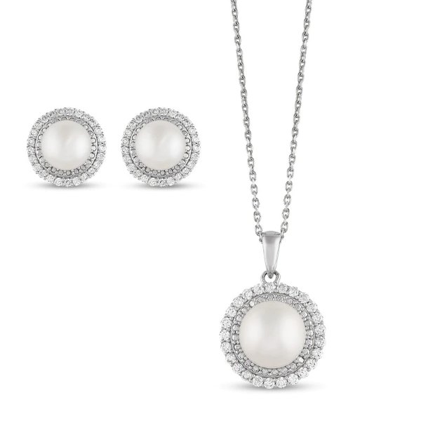 Boxed Set Cultured Pearl White Topaz Sterling Silver|Kay
