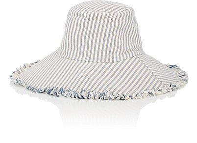 Wide-Brim Striped Cotton Sun Hat