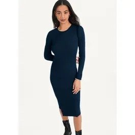 Buy Long Sleeve Contrast Shoulder Midi Sweater Dress Online - DKNY