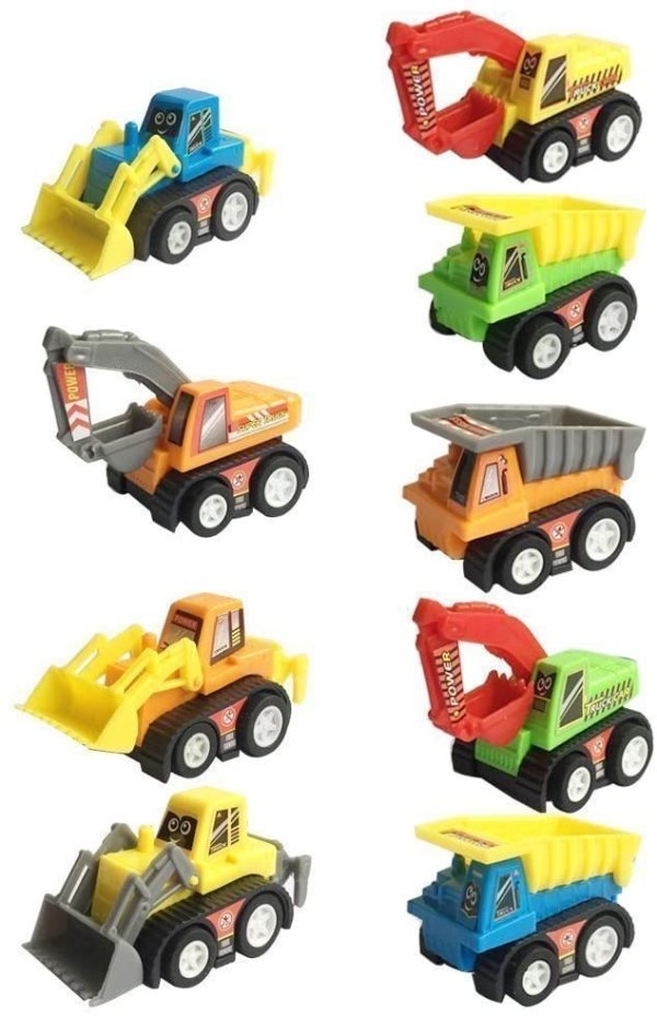 Kids Construction Car Toys for 2 3 4 Year Old Boys Toddler Mini Pull Back Vehicles Excavator Truck Tractor Party Supplies Favors Egg Stuffers Birthday Gift (Color Random)