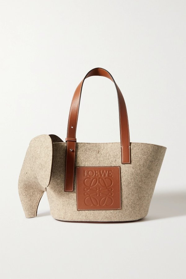 Elephant leather-trimmed felt tote