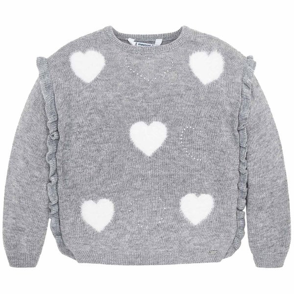 Grey and White Heart Ruffle Knit Jumper | AlexandAlexa