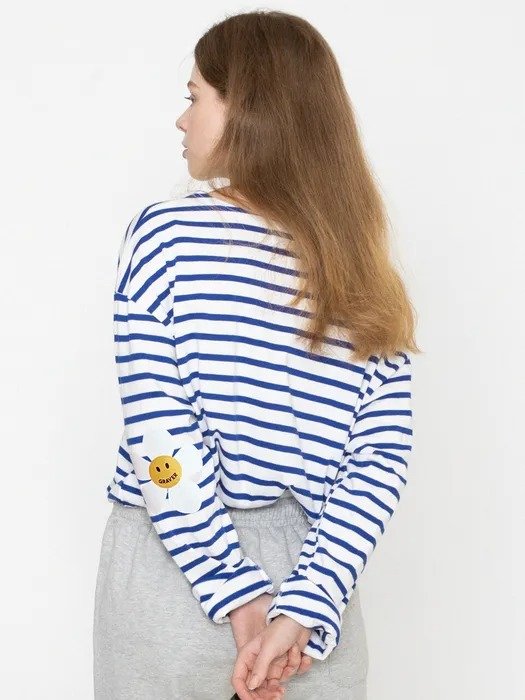 Elbow Flower Printed Striped T-shirt_2 Colors