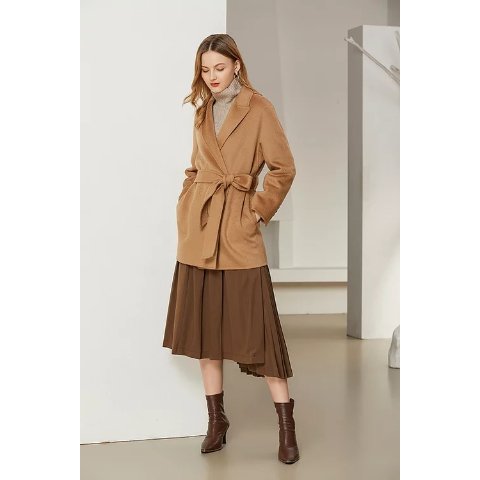 Ecru Emissary满$350送25礼卡驼色短款水波纹双面羊毛大衣