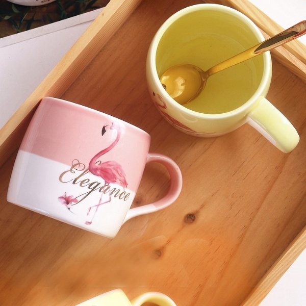 粉色火烈鸟早餐杯陶瓷水杯 美国本地发货-淘宝网
