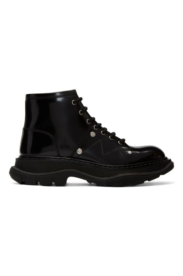 Black Tread Lace-Up Boots