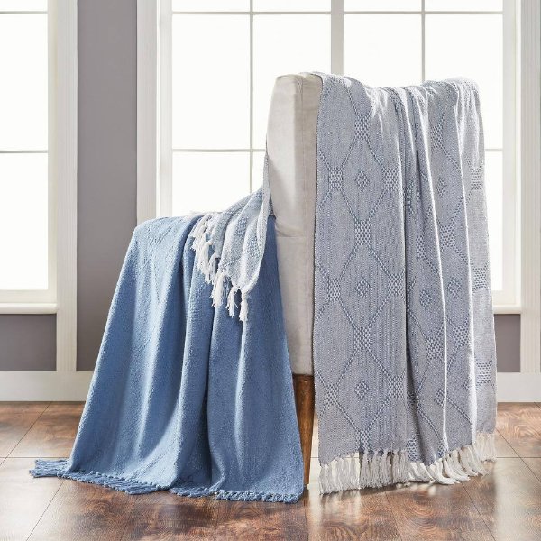 2-Pack Chester Ashley Blue 100% Cotton 50 in. x 60 in. Throw Blanket