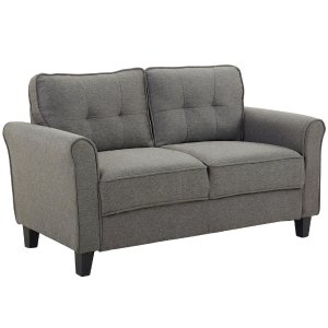 Hover Image to Zoom Hazel 2-Seater Loveseat with Upholstered Fabric Rolled Arms, Heather Gray
