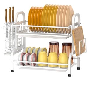 Veckle Dish Drying Rack, 2 Tier Stainless Steel