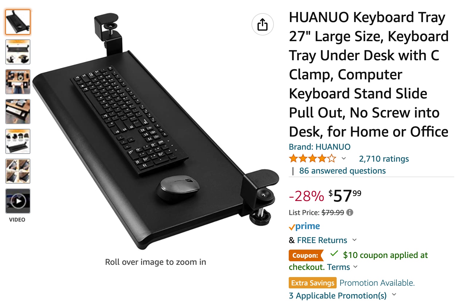 Keyboard Tray 27" Large Size 鍵盤托